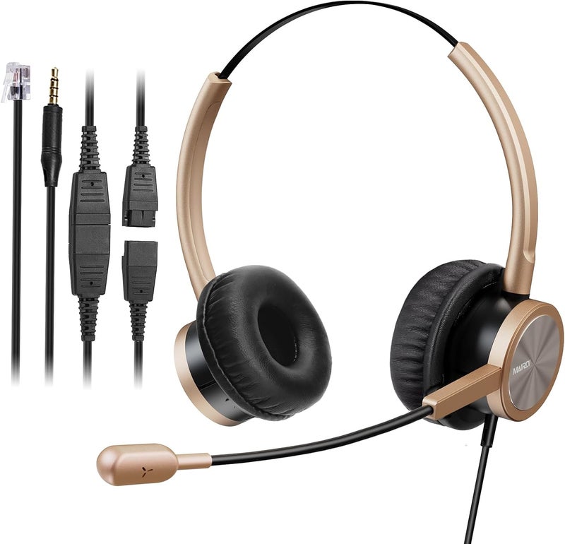 MAIRDI Phone Headset with RJ9 & 3.5mm Jacks for Call Center Deskphone Cell Phone PC Laptop, Office Landline Telephone Headset with Microphone Noise Canceling for Polycom Avaya Nortel - Image 1